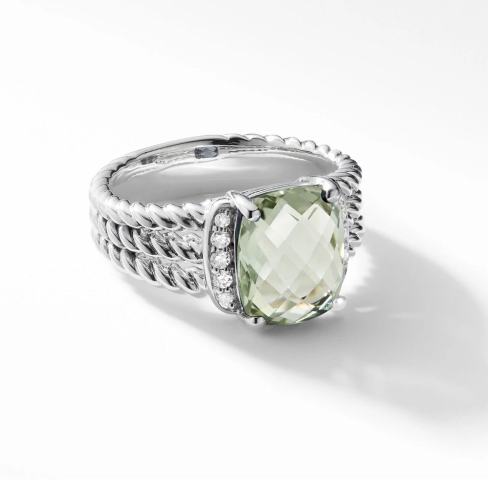 David Yurman ring/Petite Wheaton® Ring with Prasiolite and Pavé Diamonds